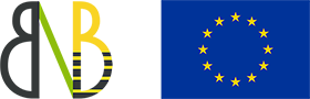 NutriB2 logo and the European Union flag. The logo represents biodiversity and bee health (two B letters having half-of-a-bee shape) symbolically connected by nutrition (green N; only partially visible). The European flag symbolises both the European Union and, more broadly, the identity and unity of Europe. It features a circle of 12 gold stars on a blue background. They stand for the ideals of unity, solidarity and harmony among the peoples of Europe.