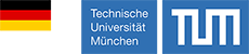 German flag and the logo of the Technical University of Munich, Germany.